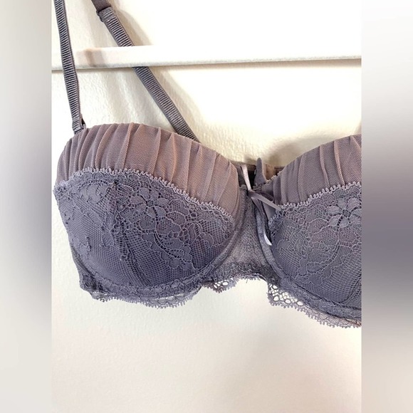 Adore me cute lace balconette bra 34b push up multi-way straps smoky grey - Picture 2 of 9